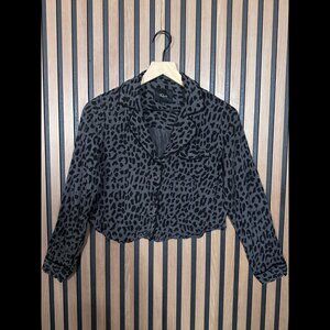 Rails Shirt Small Womens Black Gray Leopard Print Button Collar Crop Long Sleeve
